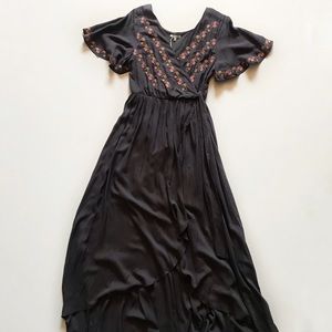 Mauve Floral Embroidered Wrap Dress in Charcoal JodiFL Brand